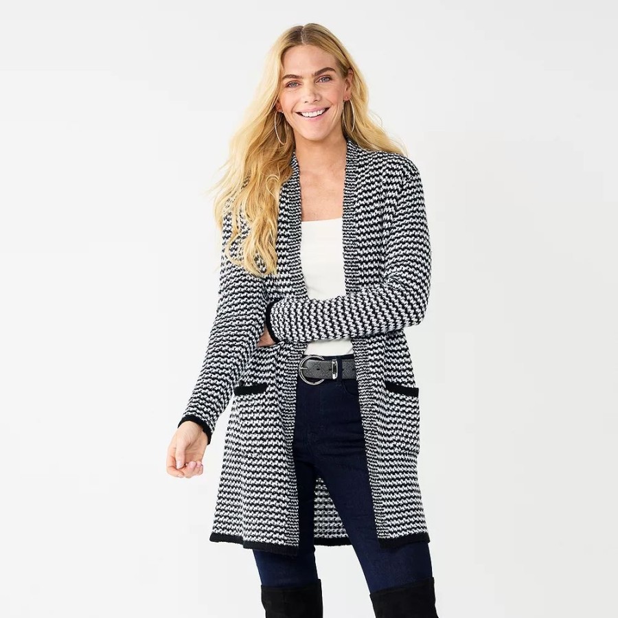 * Women'S Nine West Jacquard Long Cardigan | Tops