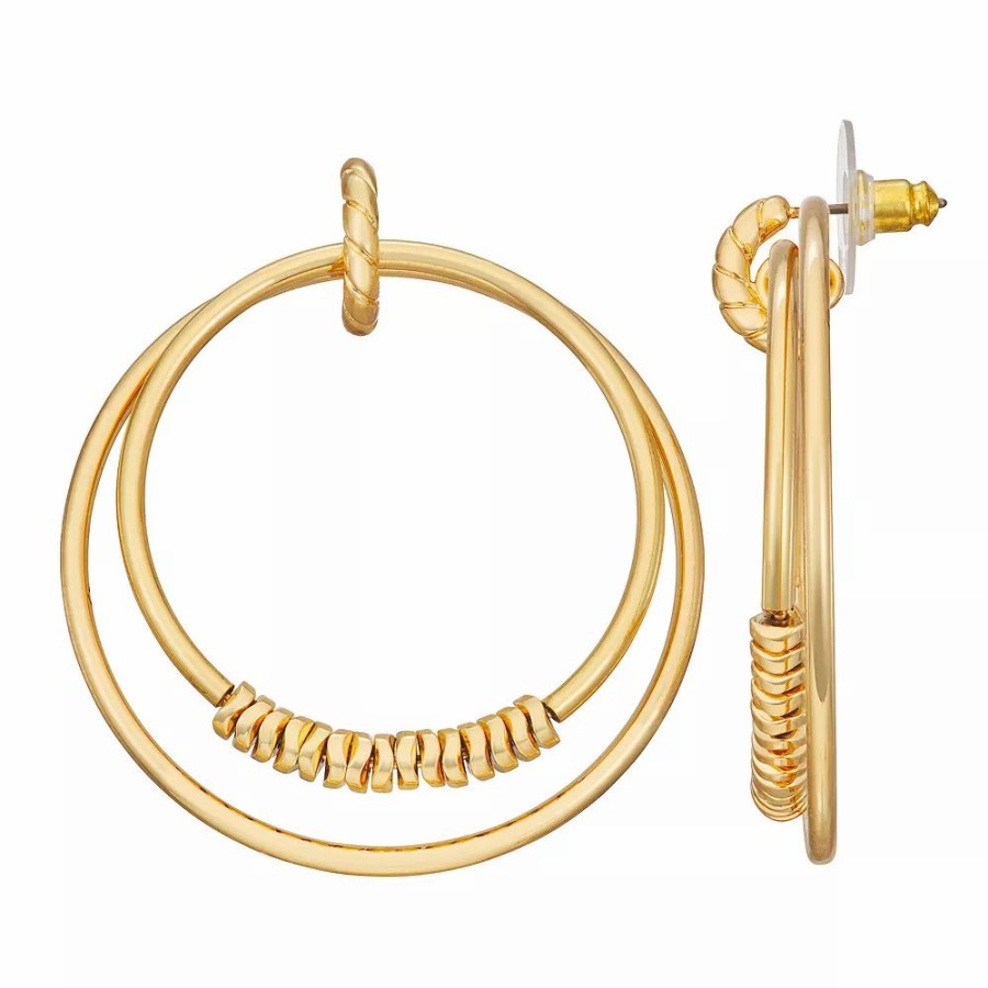 * Nine West Gold Tone Disc Drop Hoop Earrings | Earrings