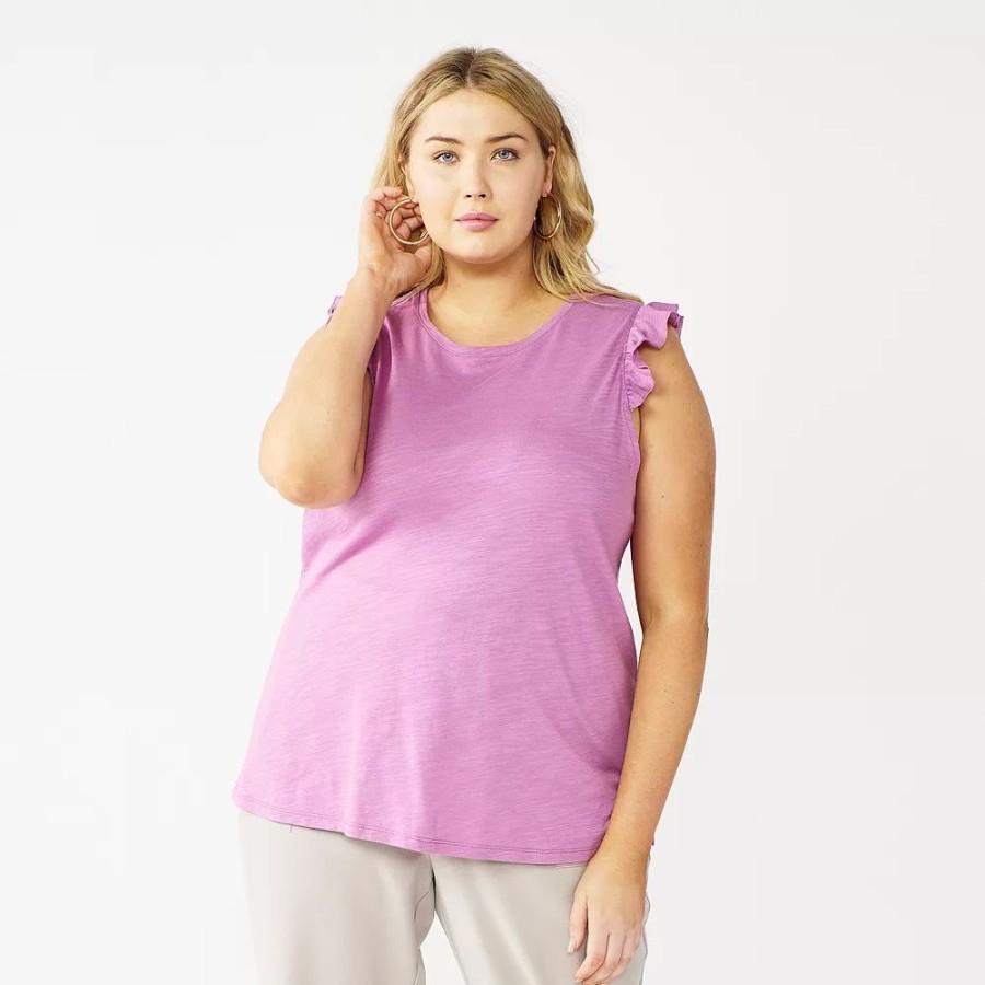 * Plus Size Nine West Ruffle Shoulder Tank | Tops