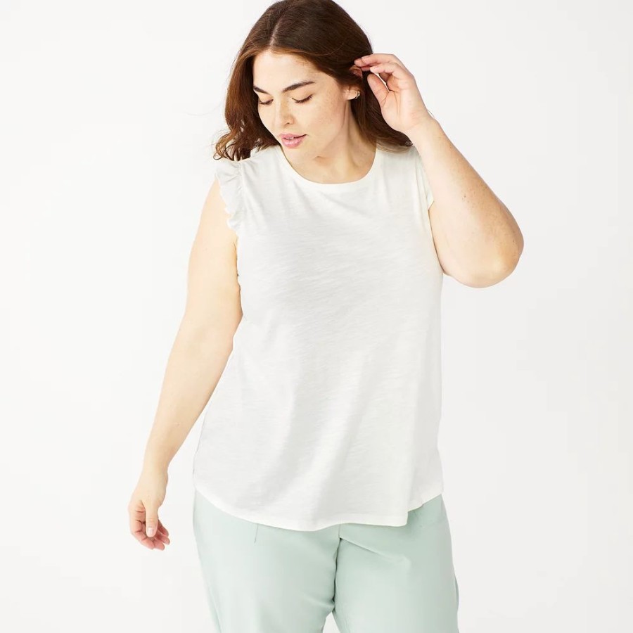 * Plus Size Nine West Ruffle Shoulder Tank | Tops